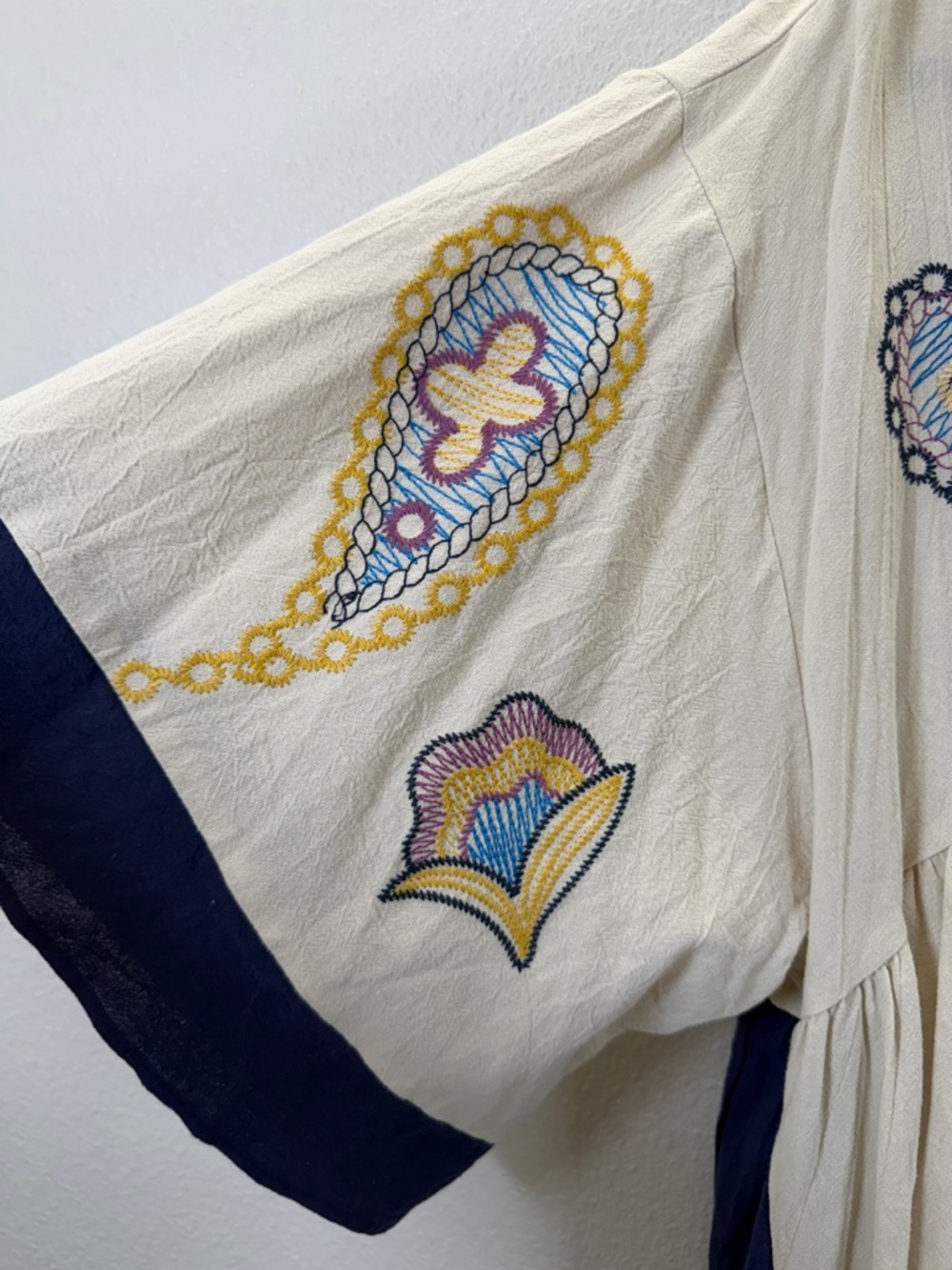 Umgee Cream Embroidered V-Neck Tunic with Navy Panels - Picture 3 of 12